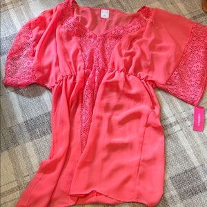 NWT Xhilaration Vibrant Pink Lace Blouse